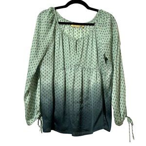 Princess Vera Wang women's sz L green ombré print semi sheer long sleeve top